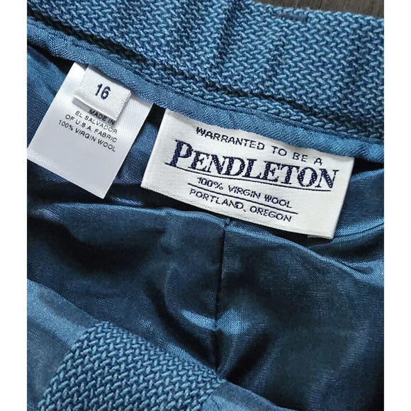 Pendleton Women’s Virgin Wool Herringbone Pants Peacock Blue Size 16 Academia - Picture 3 of 9